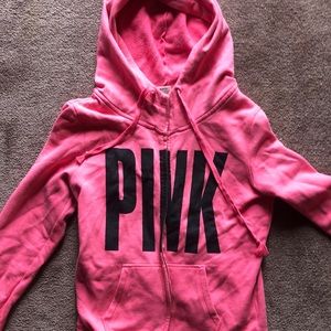 Victorias secret pink brand neon pink zip up hoodie